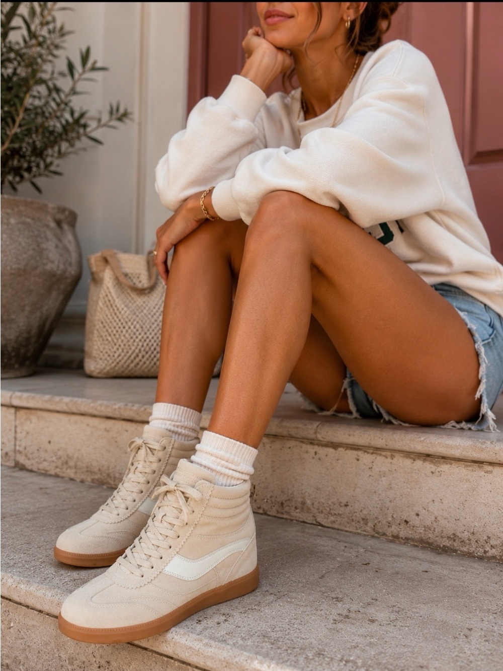 Dolce Vita Cream and Gum Wedge High-Top Sneakers